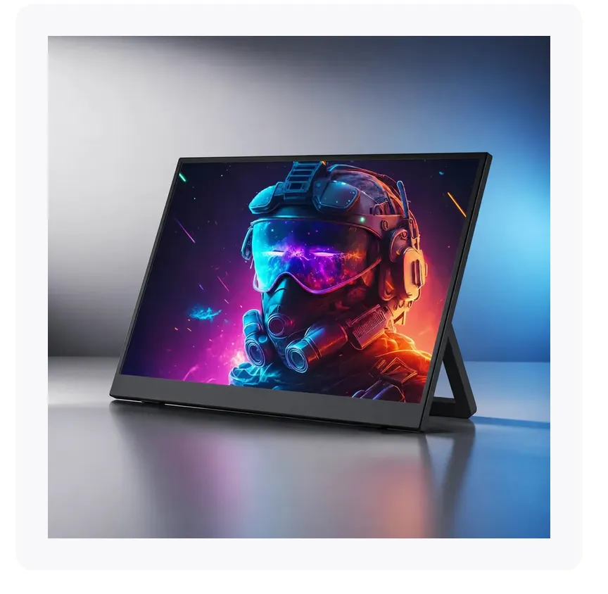 Moniteur portable tactile Uperfect 15,6 pouces sur fond studio dégradé